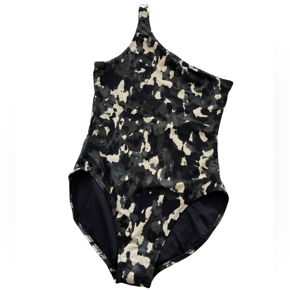 Norma Kamali NWT One Shoulder one piece CAMO Print Swimsuit size large - Picture 2 of 7